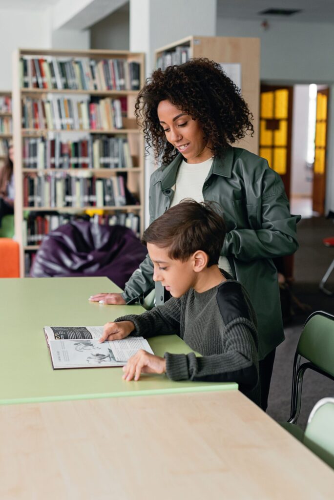The teacher-and-student setting reinforces the idea of guided instruction and personalized support.